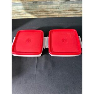 Tupperware Sandwich Keeper Set of 2 Red Clear Square 1362 Vintage Excellent